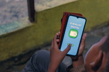 Person Using Digital E Wallet App on Smartphone for Online Payment