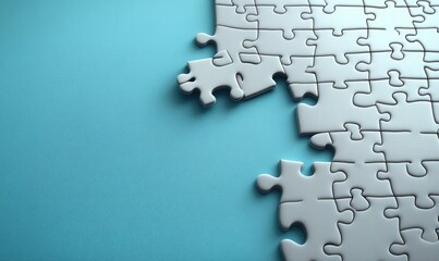 Obraz premium Incomplete white jigsaw puzzle on blue background