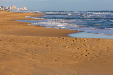 A view of Haifa's high-rise buildings in the new districts from the Mediterranean coastline.