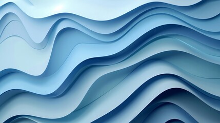 Fototapeta premium Abstract blue wavy background with layers of paper cut design. 3d rendering