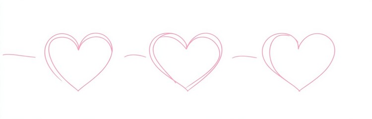 Three heart outlines in pink color