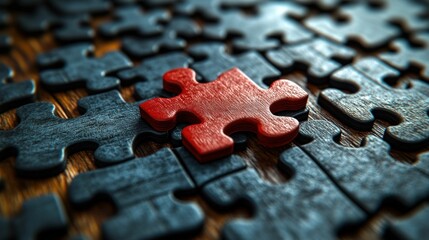 Red puzzle piece among many dark ones