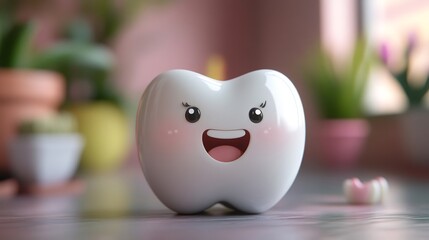 Obraz premium Happy tooth smiling with a broken tooth in the background