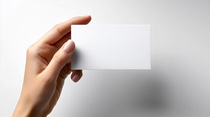Obraz premium Woman hand holding blank business card on white background