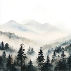 Obraz premium Watercolor Misty Pine Forest