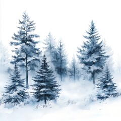 Fototapeta premium Watercolor Misty Pine Forest