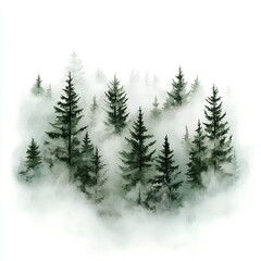 Fototapeta premium Watercolor Misty Pine Forest