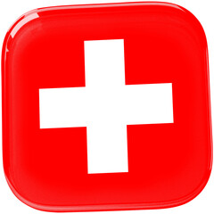 Elegant and Professional Switzerland Flag Icon with a Three-Dimensional Glossy Effect for UI Design, Mobile Apps, and Web Projects. Switzerland National flag.