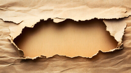 Fototapeta premium Torn brown paper revealing a blank space 