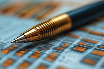Fototapeta premium Gold pen rests on detailed financial chart