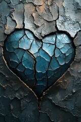 Cracked teal heart dark background sorrow