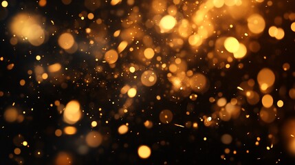 Golden Dust Particles Sparkling in the Dark Night Abstract Background Texture