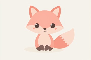 Obraz premium Cute fox illustration with round eyes and tail on a light backdrop