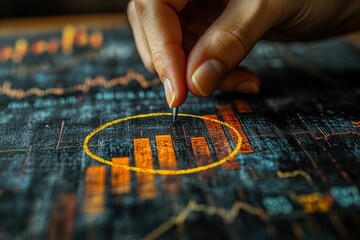 Naklejka premium Hand highlighting financial chart data analysis