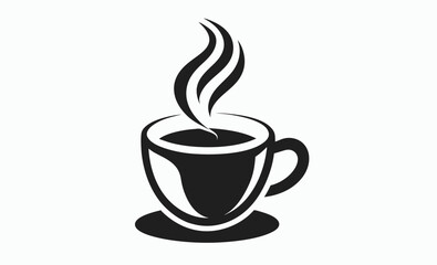 Coffee cup silhouette with steam vector illustration, a cup of hot cafe coffee or caffeine drink flat vector icon for food apps and websites 