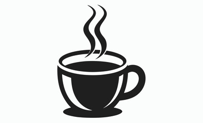 Coffee cup silhouette with steam vector illustration, a cup of hot cafe coffee or caffeine drink flat vector icon for food apps and websites 