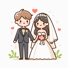 Cartoon illustration of a happy couple getting married in vector design