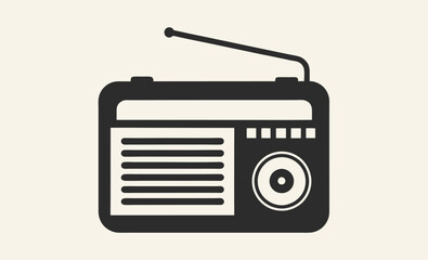 "Radio Icon, Electronic Device, radio silhouette icon with antenna vector illustration,
"