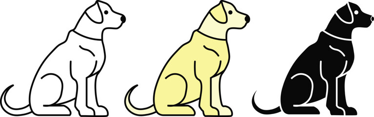 Dog Silhouette Icon Set - Line Art, Color, and Solid Variations