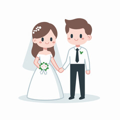 Cartoon bride and groom couple holding hands wedding illustration graphic