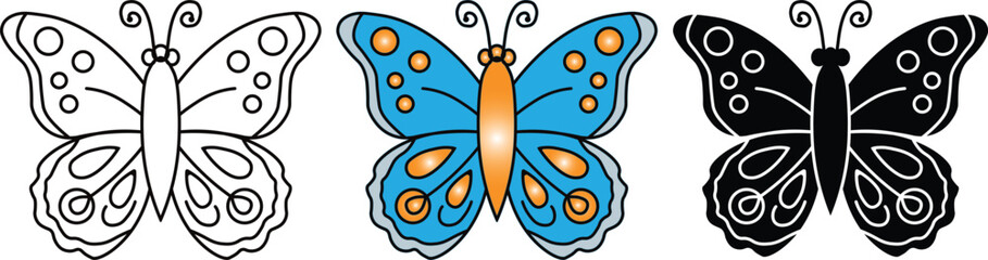 Silhouette Colorful Butterfly Icon Set for Nature and Decorative Art