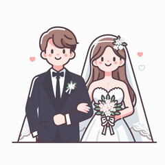 Charming cartoon wedding couple illustration full of love and happiness