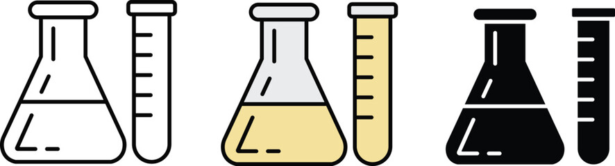 Silhouette Laboratory Flask and Test Tube Icon Set for Science and Research