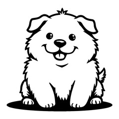 Fototapeta premium Cute Chibi Kawaii Chubby Dog Sitting with Happy Face Black and White Outline Line Art Drawing