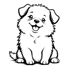 Fototapeta premium Cute Chibi Kawaii Chubby Dog Front View Black and White Detailed Outline Line Art Drawing