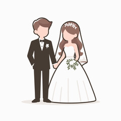 Fototapeta premium Stylized wedding illustration of a happy couple holding hands in their wedding day