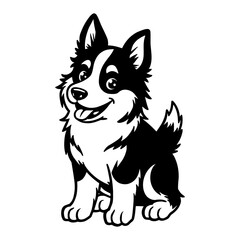 Fototapeta premium Cute Chibi Kawaii Collie Puppy with Smiling Face Black and White Outline Line Art Drawing Style
