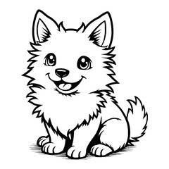 Fototapeta premium Cute Chibi Kawaii Collie Smiling Face Front View Detailed Black and White Outline Line Art Drawing