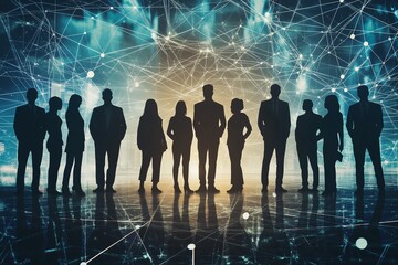 silhouettes of diverse team professionals business individuals connected by lines dots symbolizing network connections