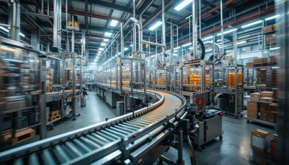 Fototapeta premium Modern Production Line with Automated Machinery in Industrial Facility