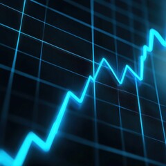 Glowing blue graph line charts upward over a dark grid background in this abstracted image