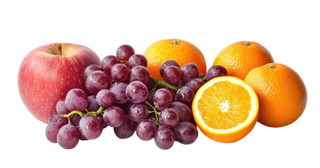 Fresh fruits, apple, grapes, oranges, studio shot
