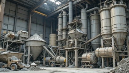 Industrial Processing Facility with Machinery and Storage Silos