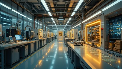 Modern Industrial Factory Interior with Advanced Machinery Setup