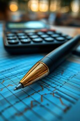 Fototapeta premium Elegant pen rests on financial charts.