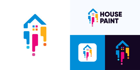 Fototapeta premium House paint logo design for service decor and repair multicolor icon, Concept for home decoration, Building, House construction and staining, Home logo integrated with painting colorful icon
