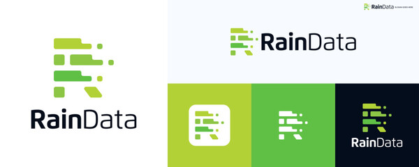 Letter R digitaly logo icon design, Simple symbol icon R integrated with data sign, Letter R digital vector illustration, Initial R logo for Technology, Data, Software, Pixel, Visual, Server, Business