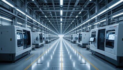 Advanced Machinery in a High-Tech Factory Setting with Bright Lighting