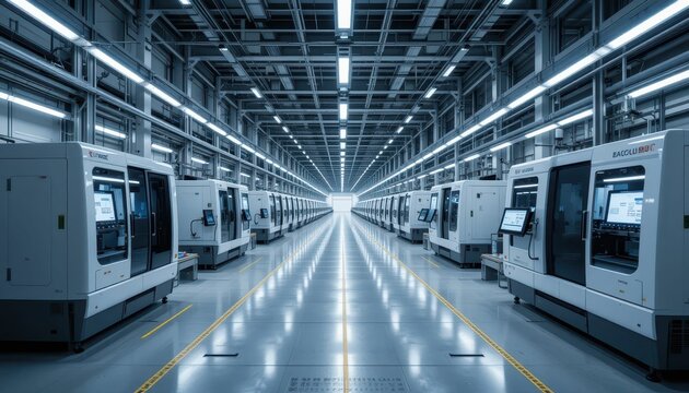 Advanced Machinery in a High-Tech Factory Setting with Bright Lighting