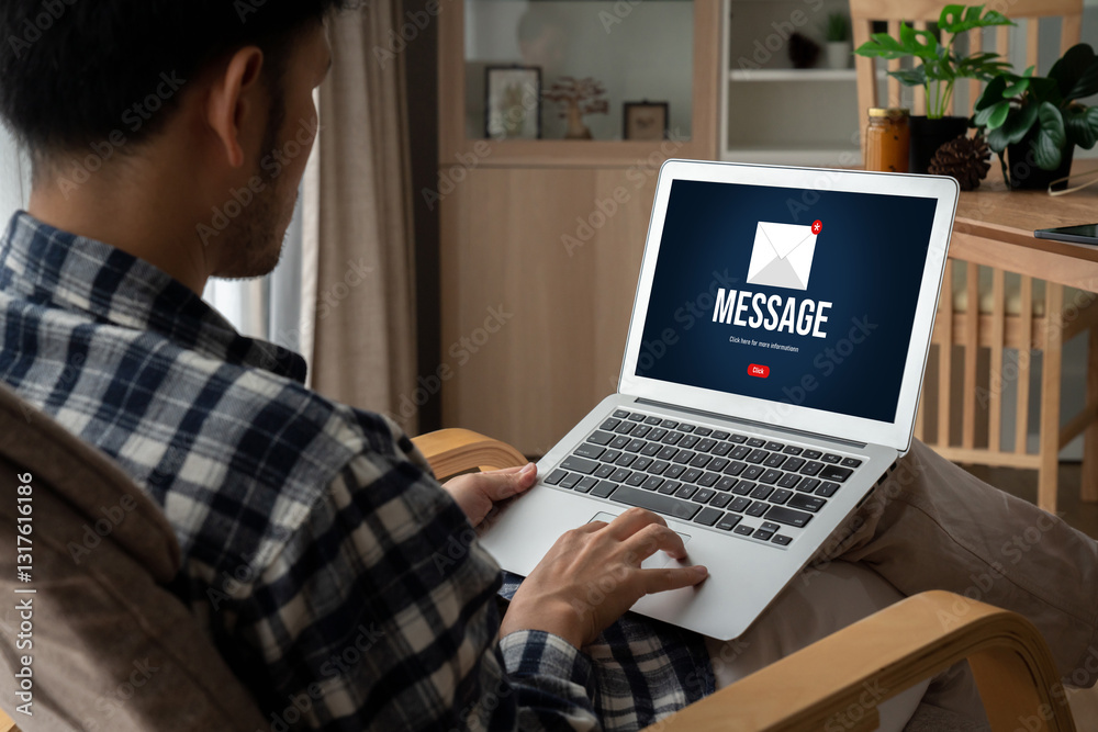 Poster email notification message showing on computer screen snugly. digital marketing message information 