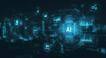 Fototapeta premium Futuristic AI Technology Network Innovation Data Analysis and Success