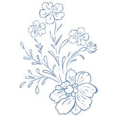 Fototapeta premium Line Art Blue Flower. Vector Illustration.