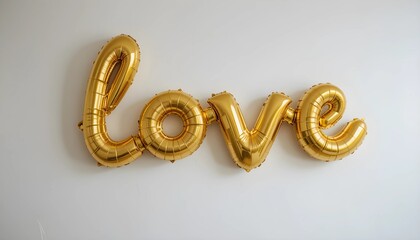 Gold Foil "Love" Balloons on White Wall