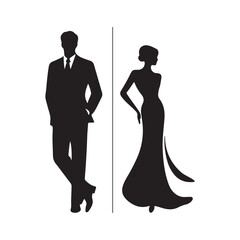 Man In Suit, Woman In Dress Silhouette - Elegant Couple Icon Illustration