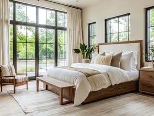 A comfortable bedroom featuring a large bed and relaxing atmosphere
