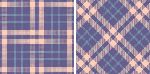 Rich Dusk and Pale Light Peach Seamless Tartan Fabric Design